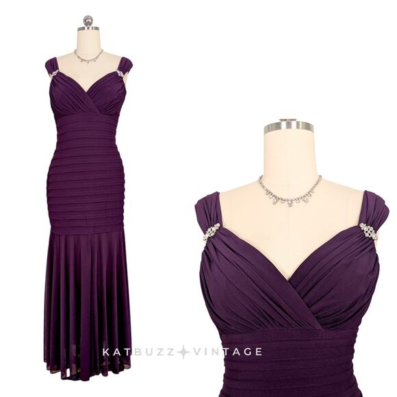Prom Dress Maxi Gown 16 Purple Y2K Mermaid Mesh Glam Elegant Formal Evening - Picture 1 of 12